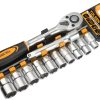 Set de 12 chei tubulare de 1/2" cu maner cu clichet Cr-V Industrial Tolsen